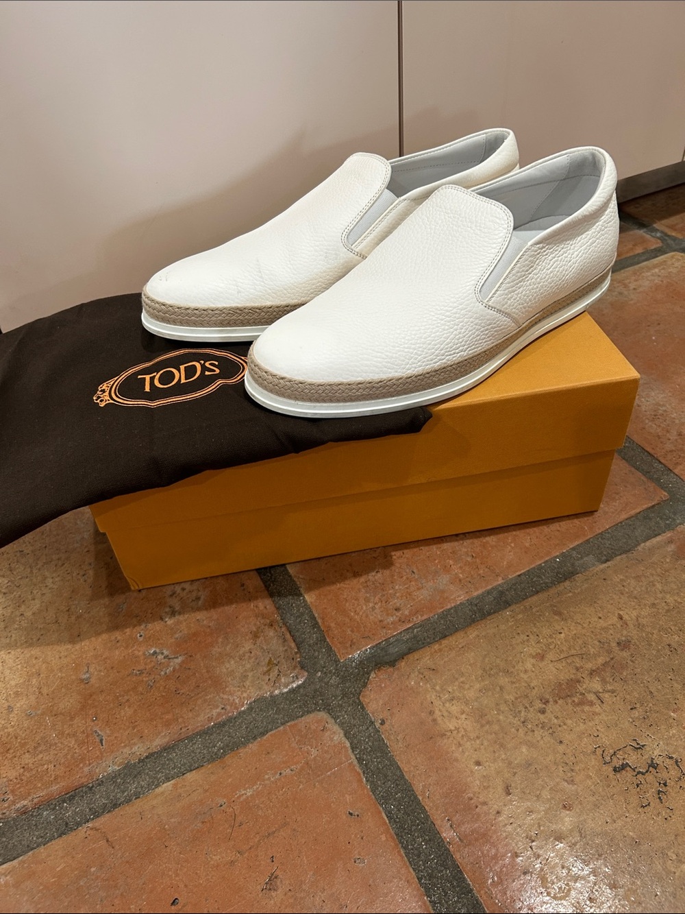 Men’s Tod's White Pebbled Leather Slip-On Loafers